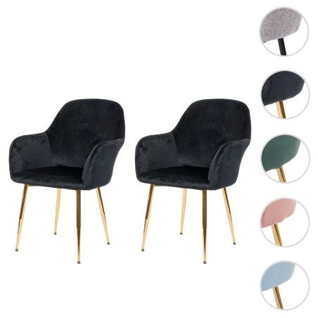 2x chaise de salle à manger fauteuil de cuisine, design rétro - velours noir, pieds dorés