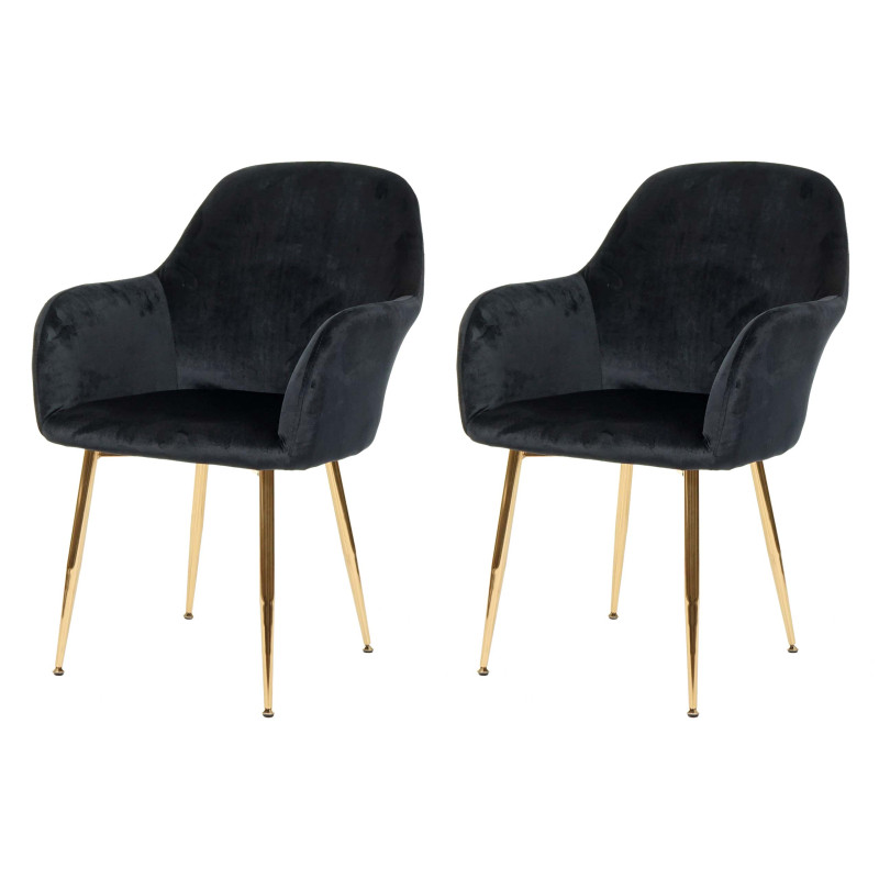 2x chaise de salle à manger fauteuil de cuisine, design rétro - velours noir, pieds dorés