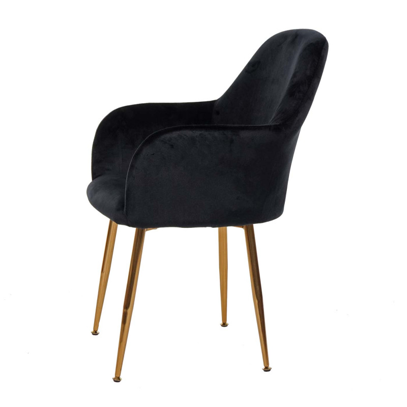 2x chaise de salle à manger fauteuil de cuisine, design rétro - velours noir, pieds dorés