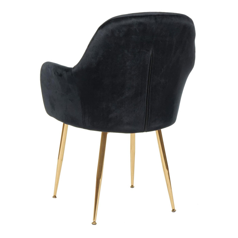 2x chaise de salle à manger fauteuil de cuisine, design rétro - velours noir, pieds dorés