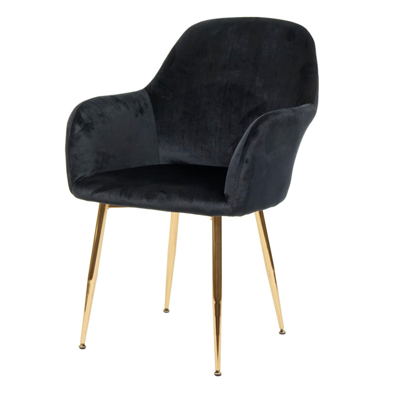 2x chaise de salle à manger fauteuil de cuisine, design rétro - velours noir, pieds dorés