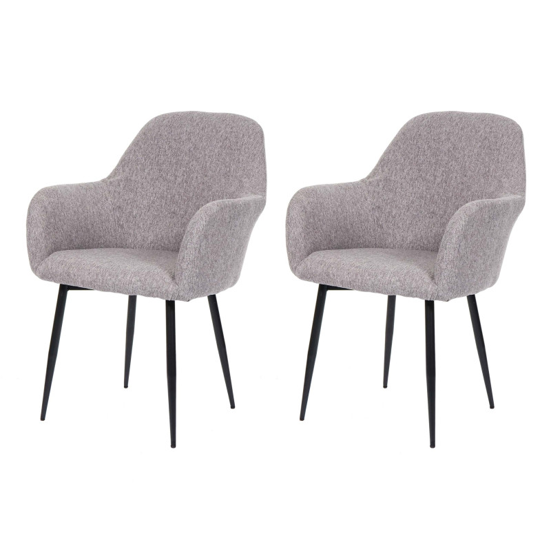 2x chaise de salle à manger fauteuil de cuisine, design rétro - tissu gris, pieds noirs