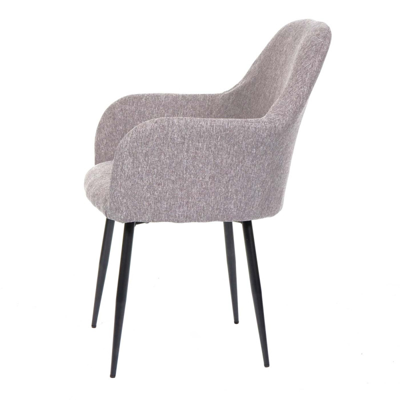 2x chaise de salle à manger fauteuil de cuisine, design rétro - tissu gris, pieds noirs