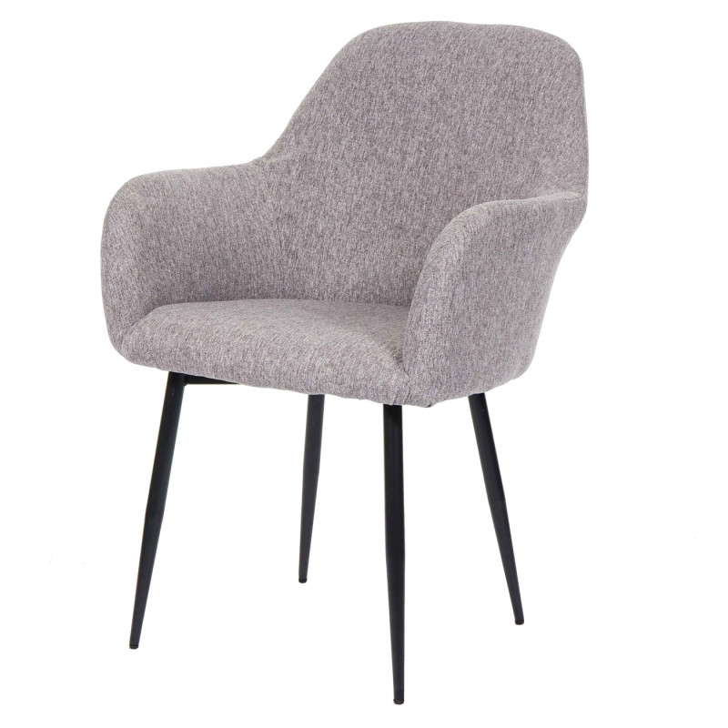 2x chaise de salle à manger fauteuil de cuisine, design rétro - tissu gris, pieds noirs