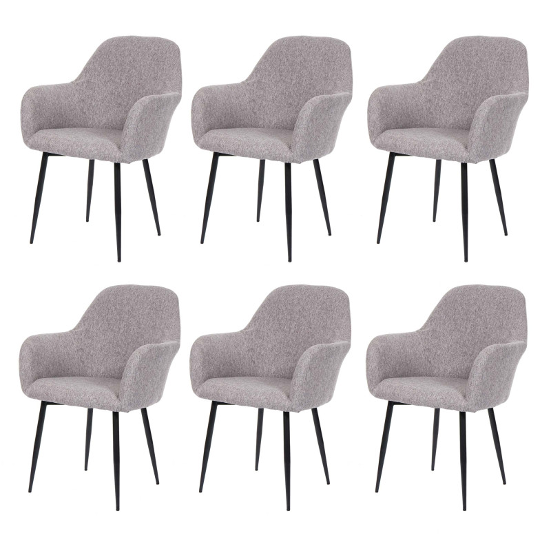 Lot de 6 chaises de salle à manger , design rétro - tissu/textile gris, pieds noirs