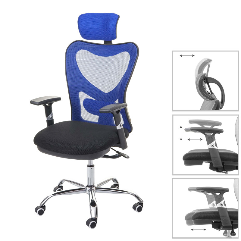 Chaise de bureau chaise pivotante, fonction sliding, charge max. 150kg, tissu - noir/bleu