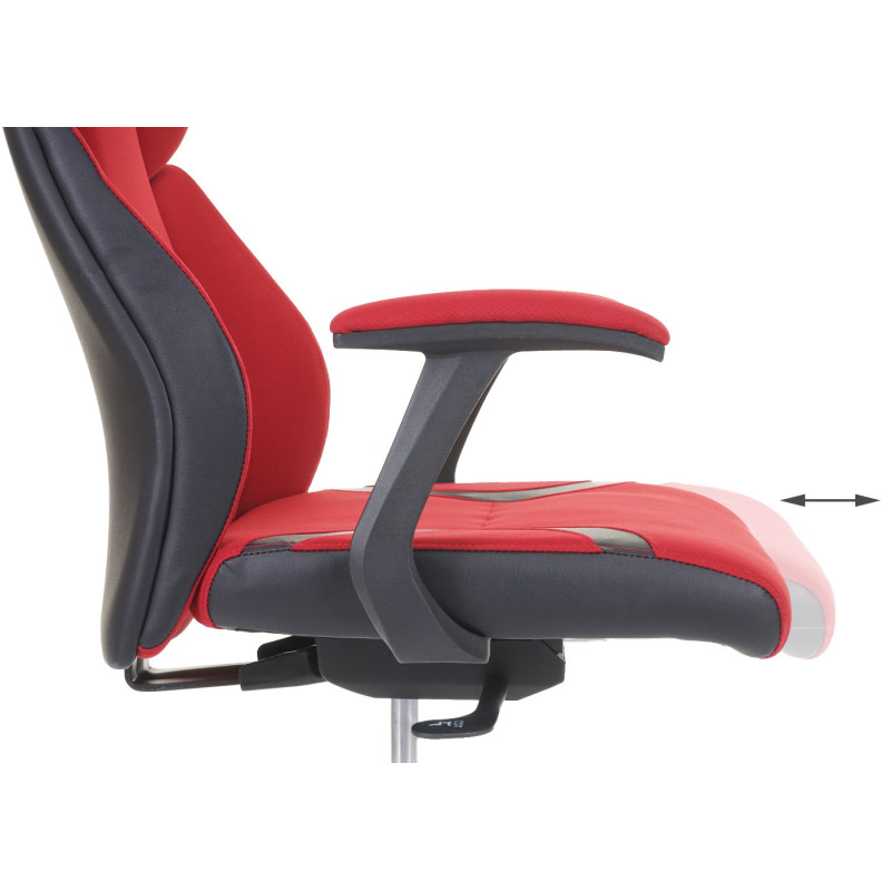 Chaise de bureau chaise pivotante, tissu + similicuir - rouge/noir