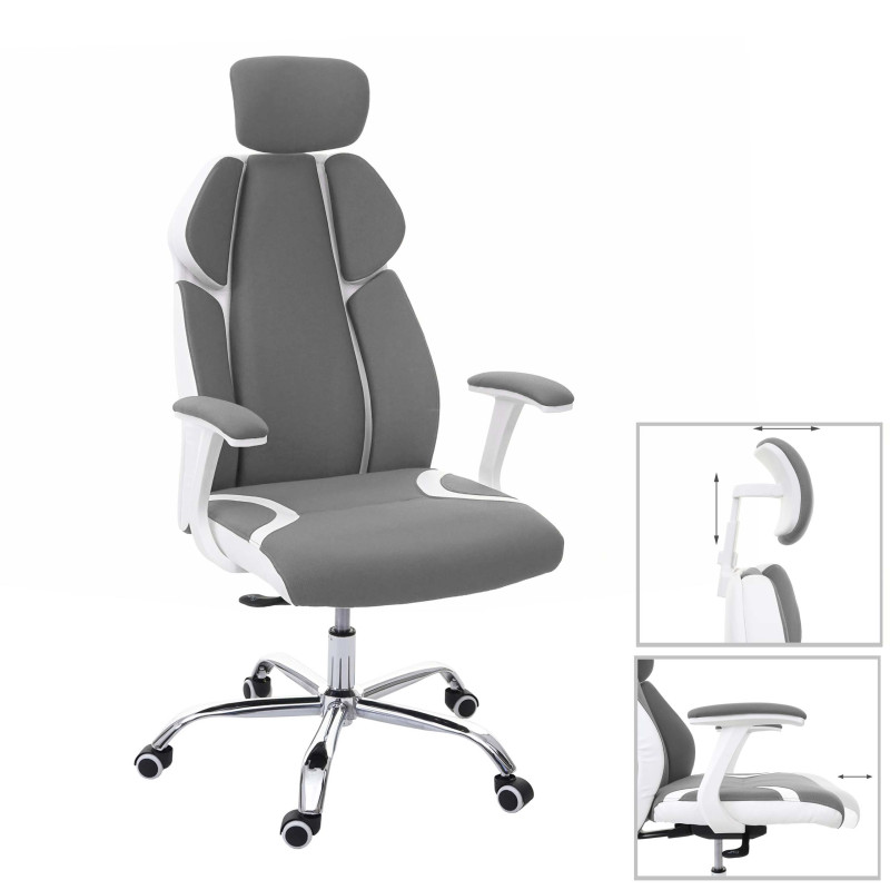 Chaise de bureau chaise pivotante, tissu + similicuir - gris/blanc