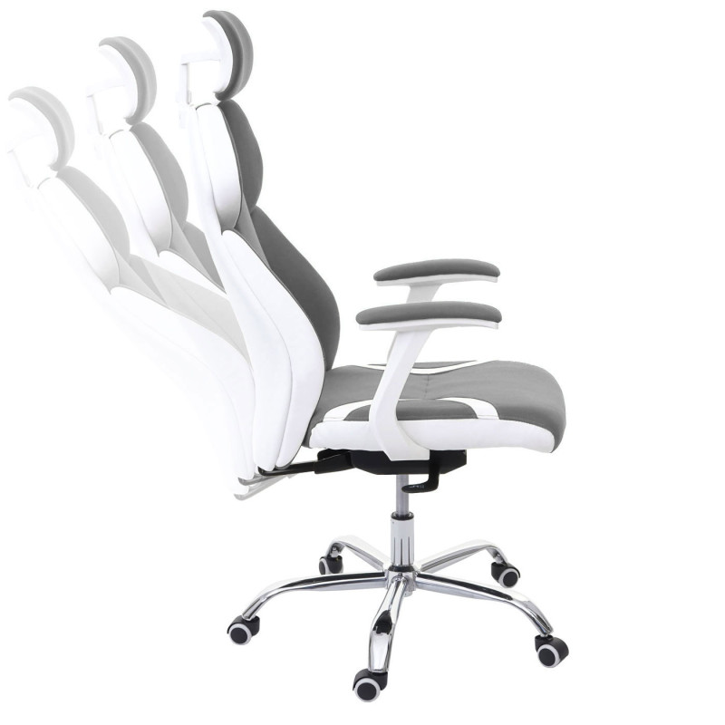 Chaise de bureau chaise pivotante, tissu + similicuir - gris/blanc