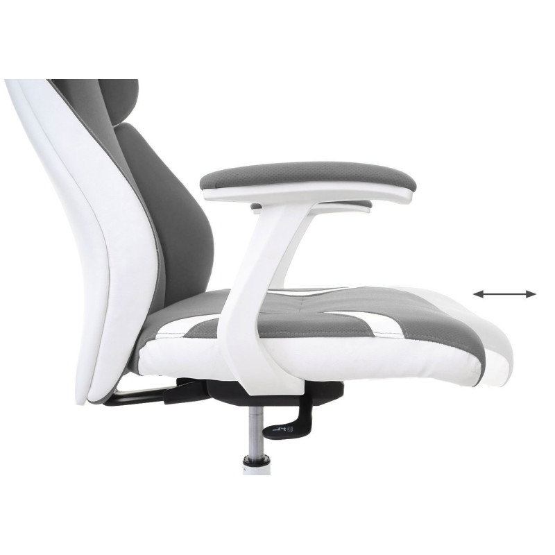 Chaise de bureau chaise pivotante, tissu + similicuir - gris/blanc