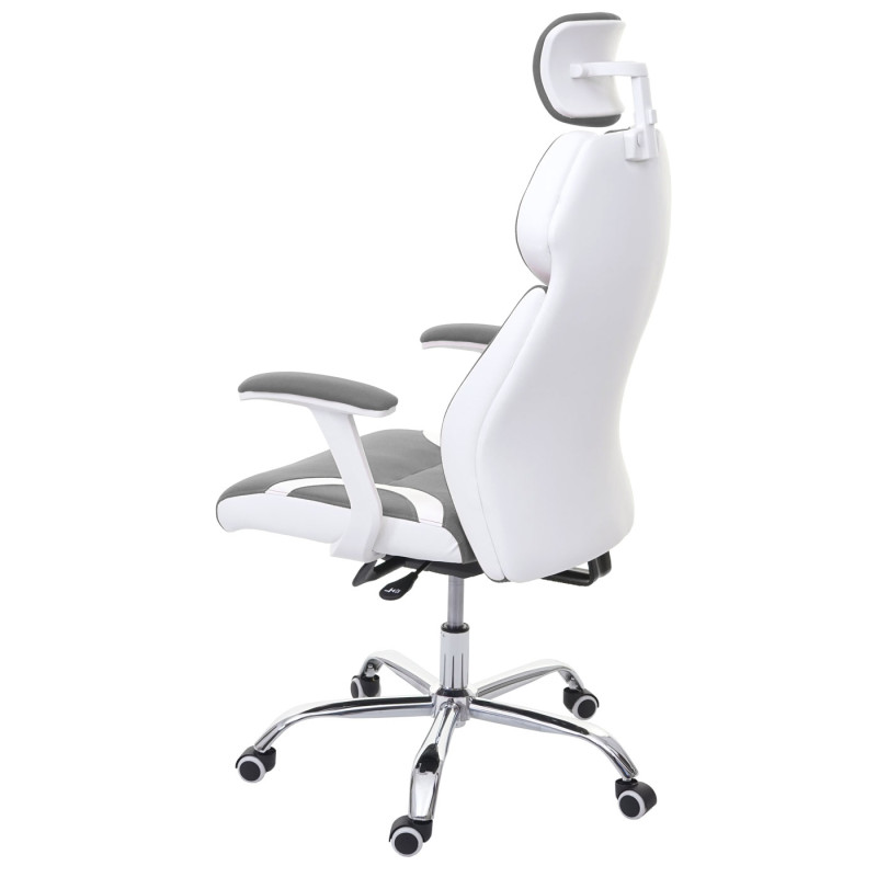 Chaise de bureau chaise pivotante, tissu + similicuir - gris/blanc