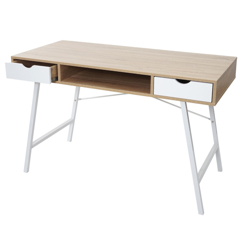 Bureau table d'ordinateur, structure 3D 120x60cm brun naturel, blanc