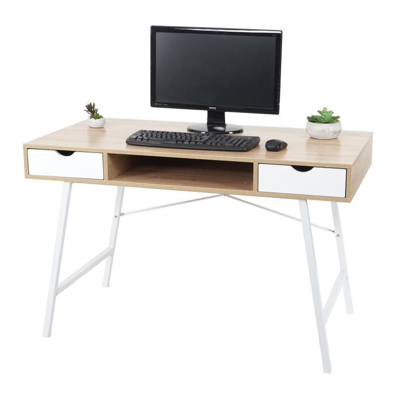 Bureau table d'ordinateur, structure 3D 120x60cm brun naturel, blanc