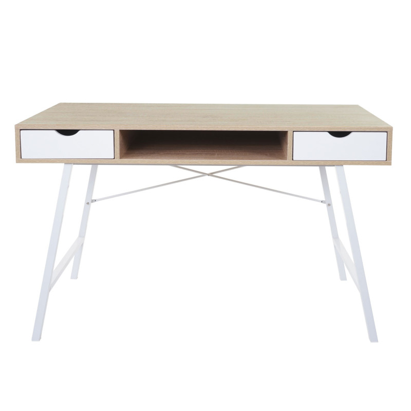 Bureau table d'ordinateur, structure 3D 120x60cm brun naturel, blanc