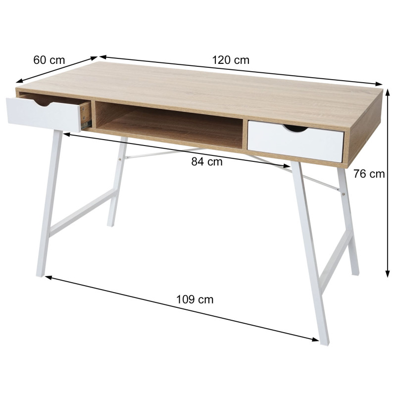 Bureau table d'ordinateur, structure 3D 120x60cm brun naturel, blanc