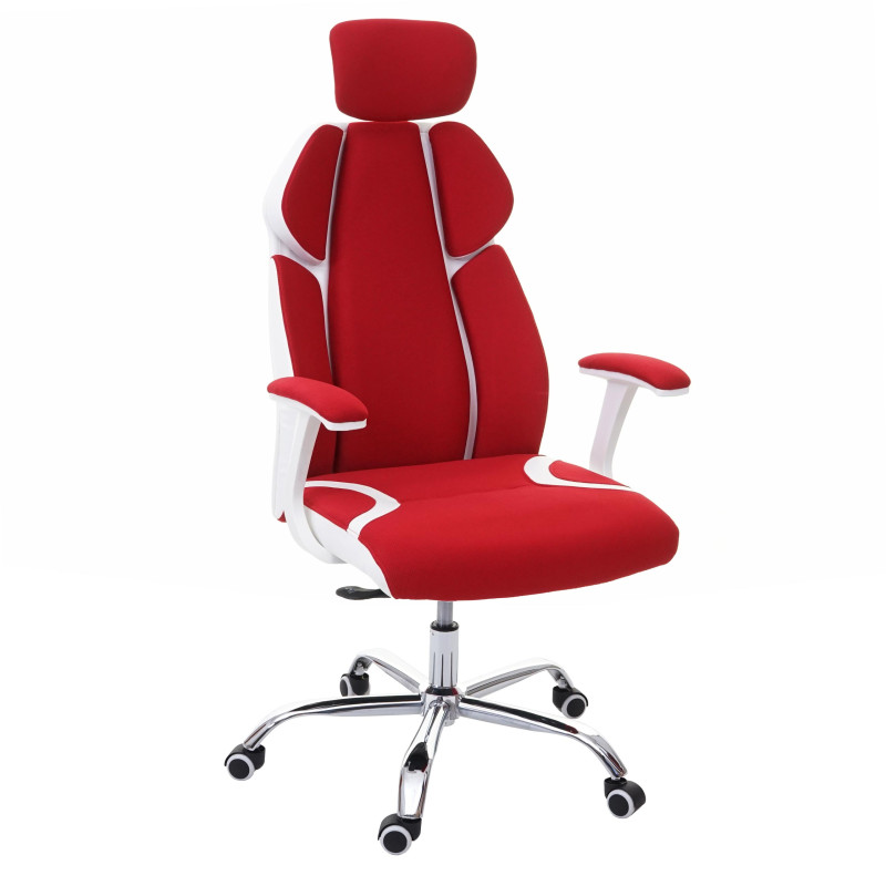 Chaise de bureau chaise pivotante, tissu + similicuir - rouge/blanc