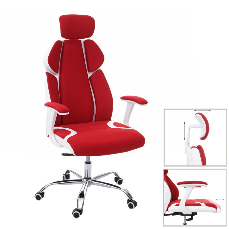 Chaise de bureau chaise pivotante, tissu + similicuir - rouge/blanc