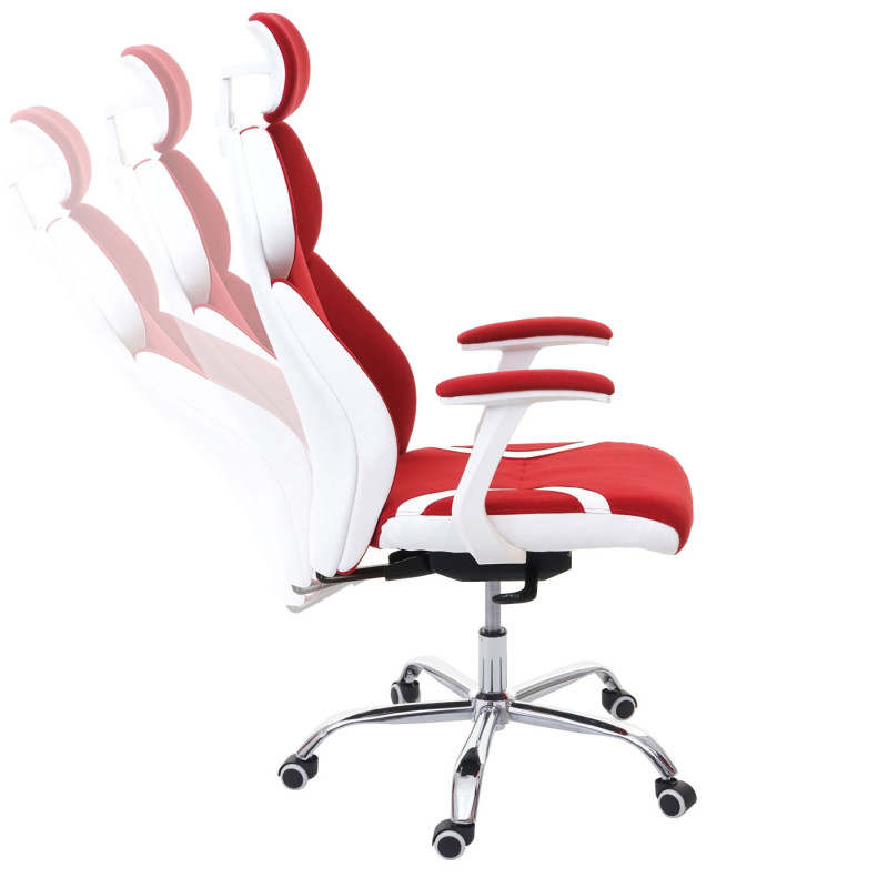 Chaise de bureau chaise pivotante, tissu + similicuir - rouge/blanc