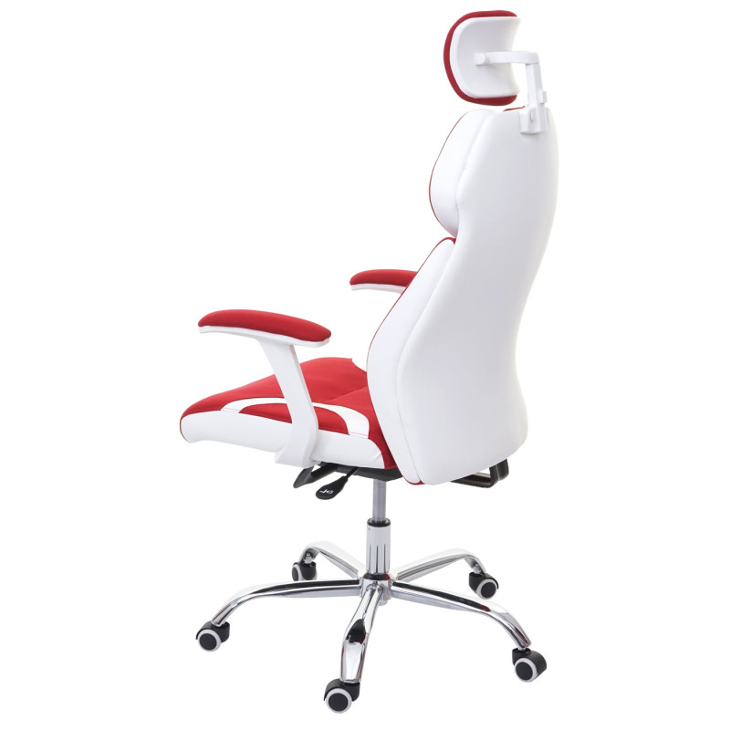 Chaise de bureau chaise pivotante, tissu + similicuir - rouge/blanc