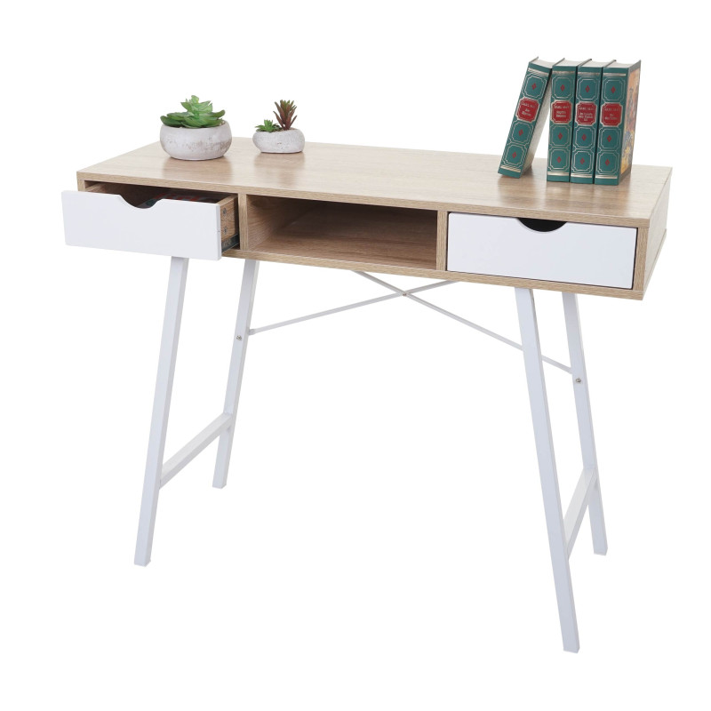 Console table de desserte/d'appoint, structure 3D, 100x40cm brun naturel, blanc