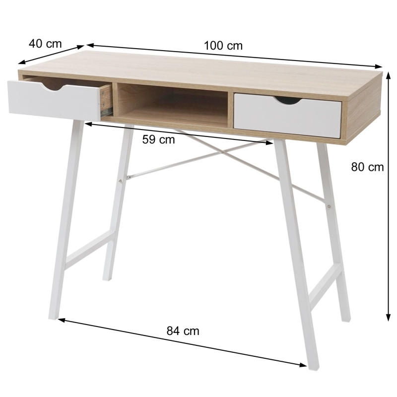 Console table de desserte/d'appoint, structure 3D, 100x40cm brun naturel, blanc
