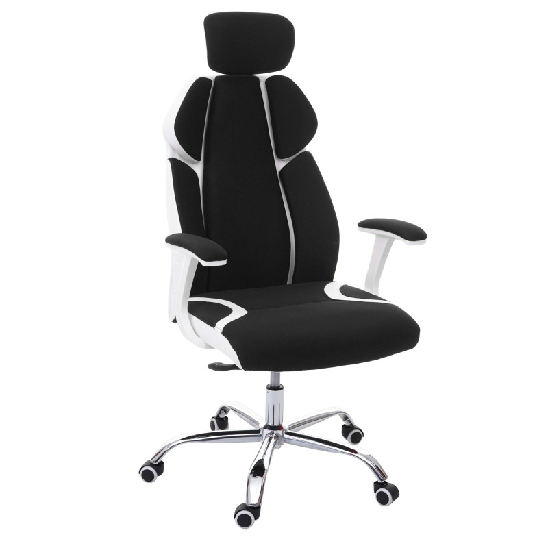 Chaise de bureau chaise pivotante, tissu + similicuir - noir/blanc