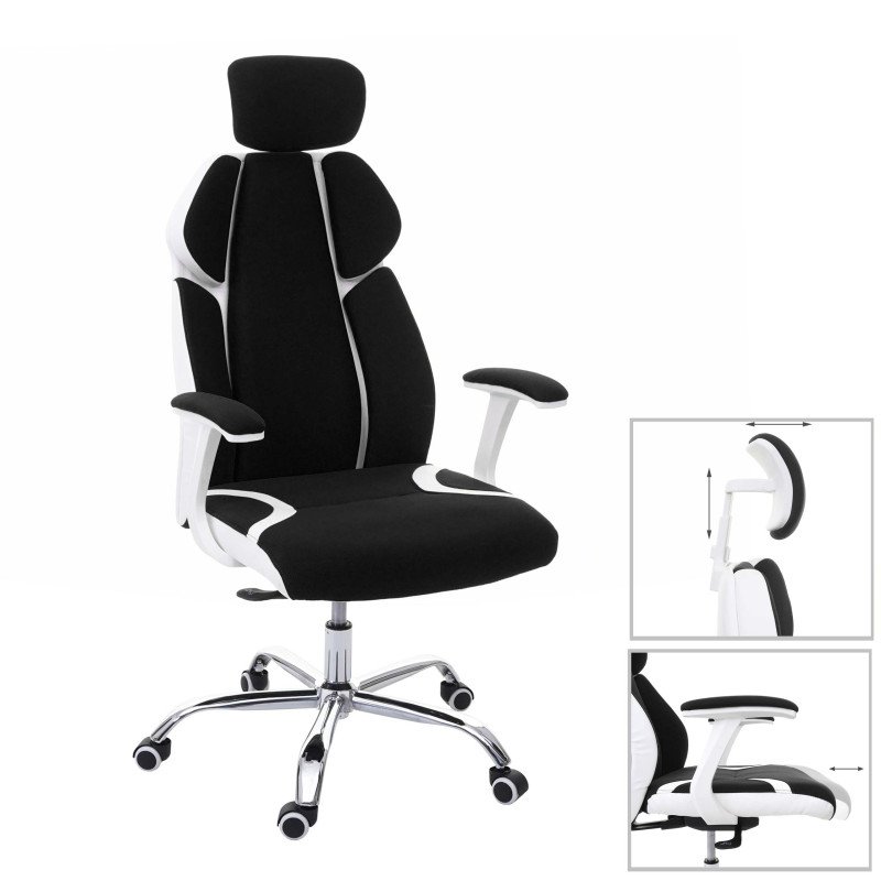 Chaise de bureau chaise pivotante, tissu + similicuir - noir/blanc