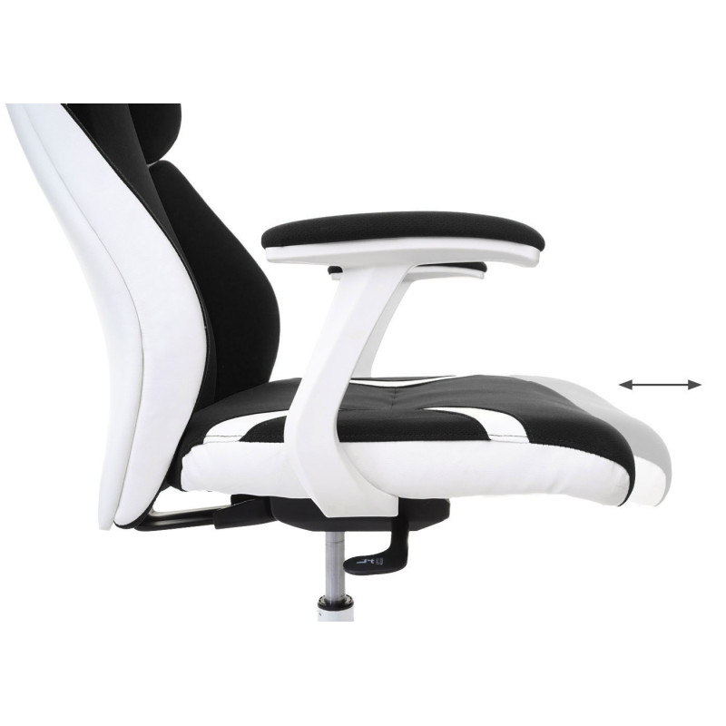 Chaise de bureau chaise pivotante, tissu + similicuir - noir/blanc