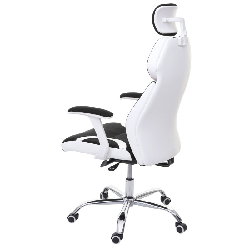 Chaise de bureau chaise pivotante, tissu + similicuir - noir/blanc