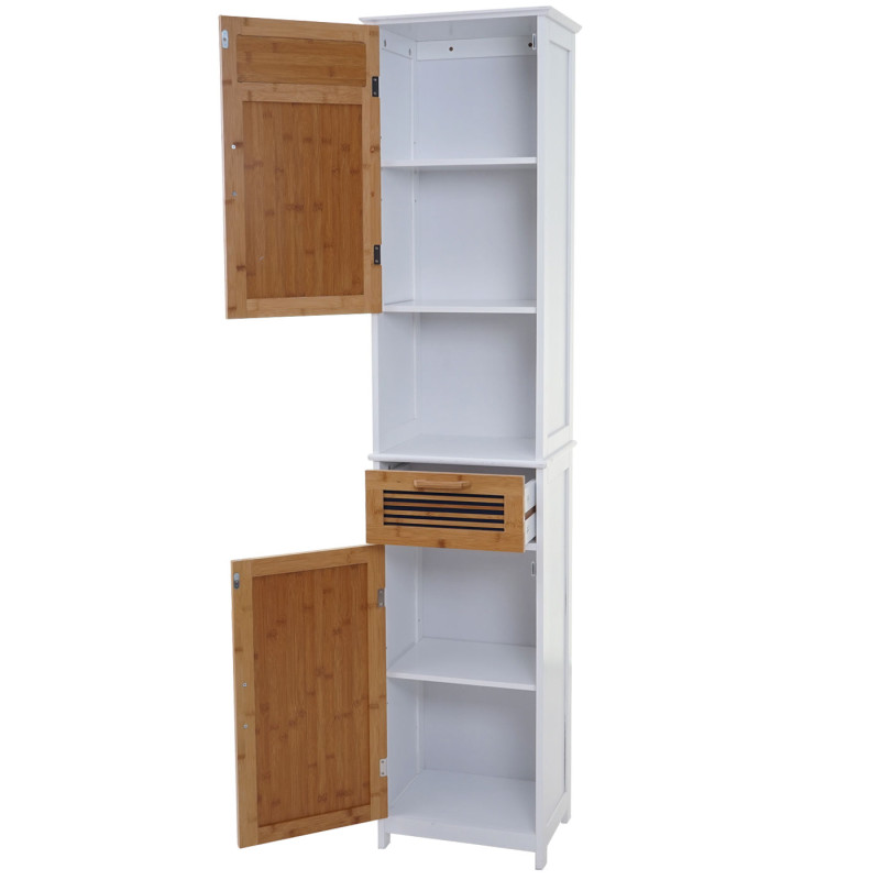 Meubles de salle de bain 2x armoire haute, meuble sous évier, bambou, blanc