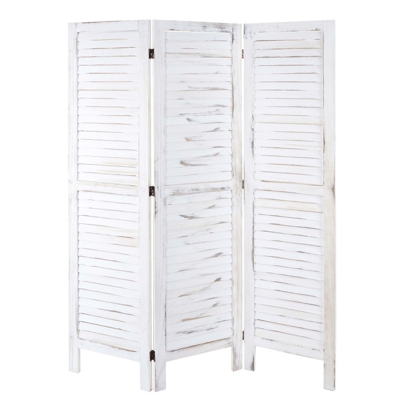 Paravent cloison de séparation, pare-vue, brise-vue, style shabby chic, 170x120cm - blanc