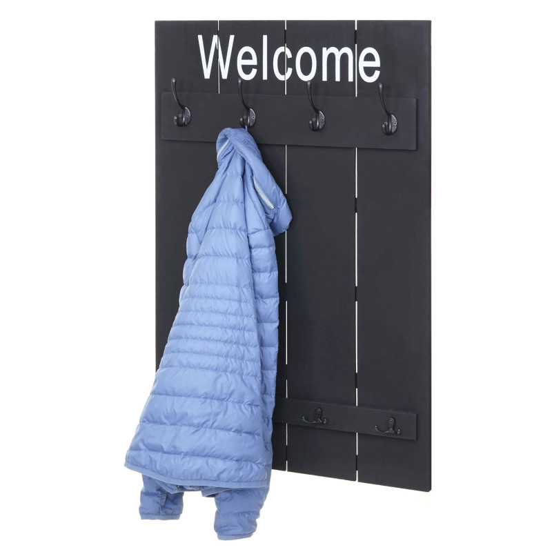 Garderobe murale Welcome, planche vestiaire, style shabby chic, vintage, 91x60cm - gris foncé, shabby