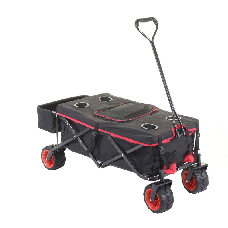Chariot pliable charette à bras, pneus tout terrain - avec recouvrement et sac réfrigérant noir/rouge