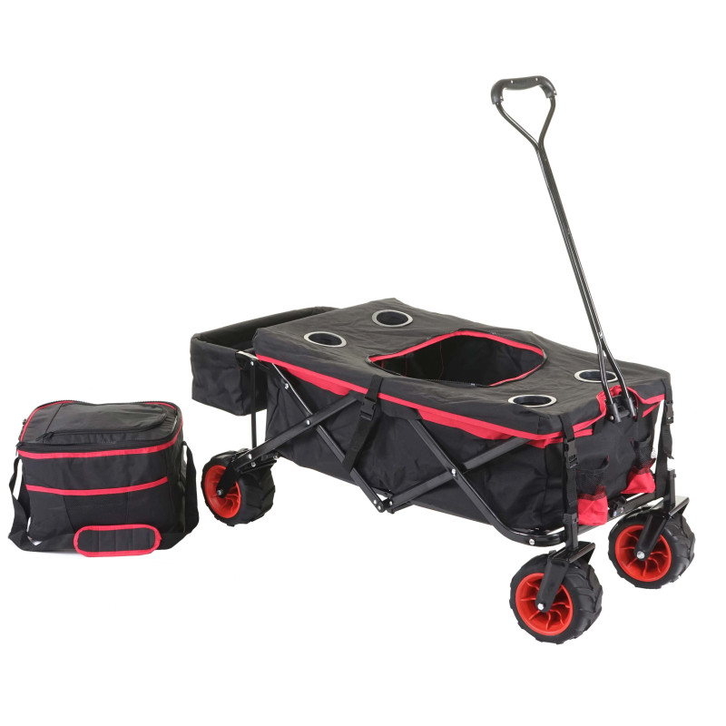 Chariot pliable charette à bras, pneus tout terrain - avec recouvrement et sac réfrigérant noir/rouge