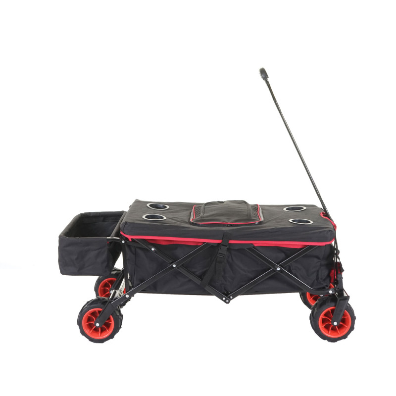 Chariot pliable charette à bras, pneus tout terrain - avec recouvrement et sac réfrigérant noir/rouge