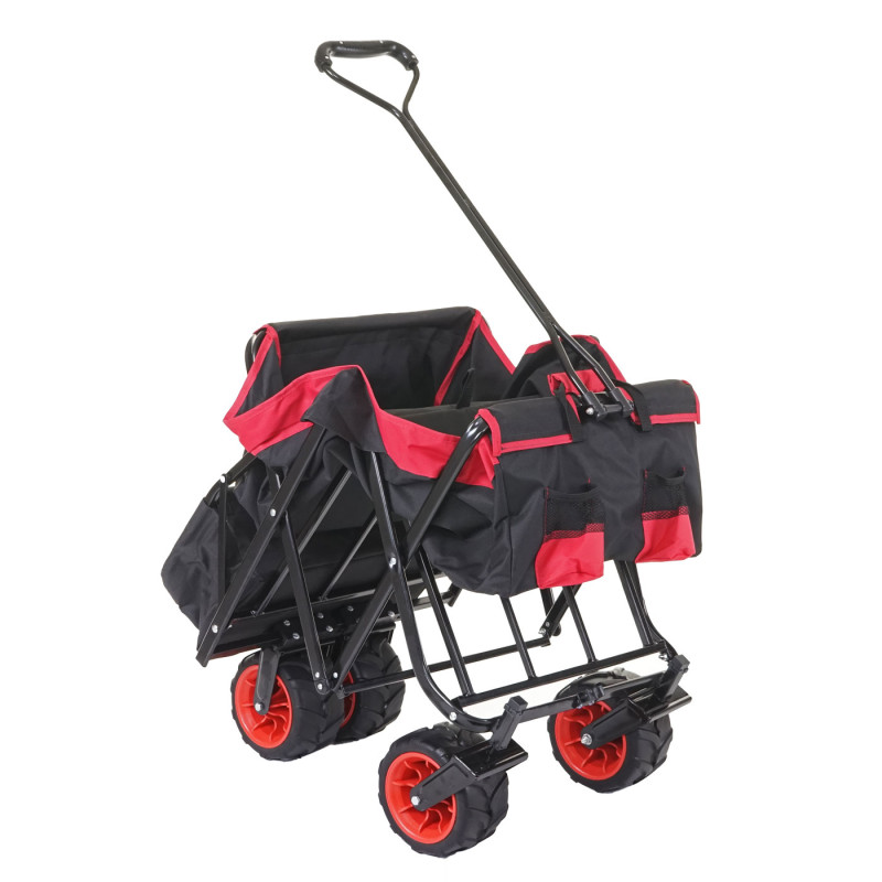 Chariot pliable charette à bras, pneus tout terrain - avec recouvrement et sac réfrigérant noir/rouge