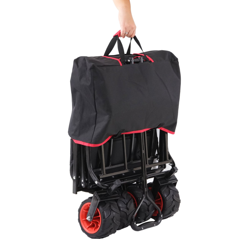 Chariot pliable charette à bras, pneus tout terrain - avec recouvrement et sac réfrigérant noir/rouge