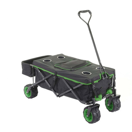 Chariot pliable charette à bras, pneus tout terrain - avec recouvrement et sac réfrigérant noir/vert