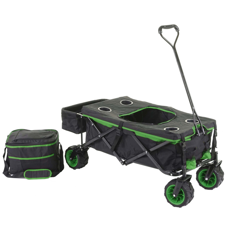 Chariot pliable charette à bras, pneus tout terrain - avec recouvrement et sac réfrigérant noir/vert