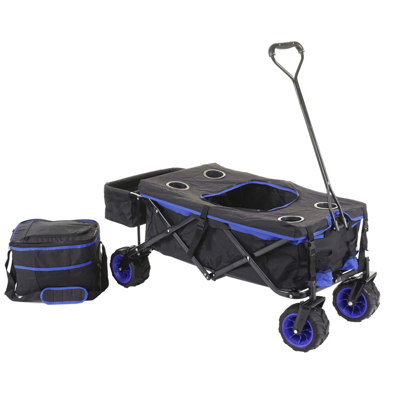 Chariot pliable charette à bras, pneus tout terrain - avec recouvrement et sac réfrigérant noir/bleu