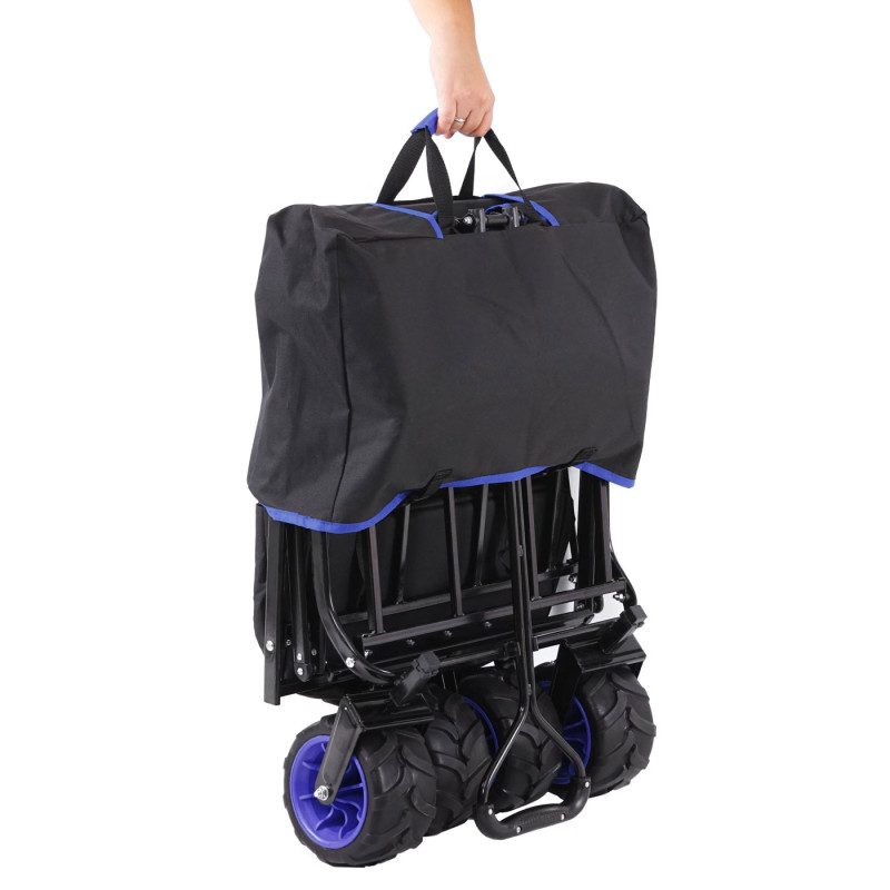 Chariot pliable charette à bras, pneus tout terrain - avec recouvrement et sac réfrigérant noir/bleu