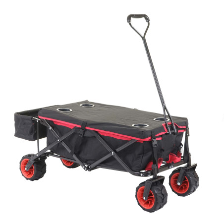 Chariot pliable charette à bras, pneus tout terrain - avec recouvrement noir/rouge