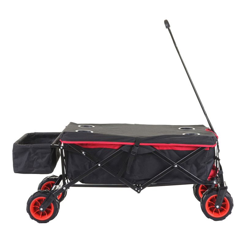 Chariot pliable charette à bras, pneus tout terrain - avec recouvrement noir/rouge