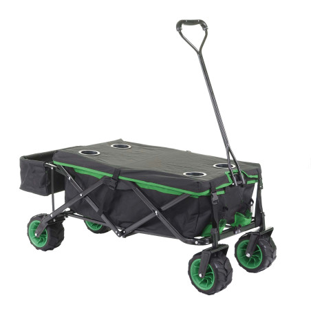 Chariot pliable charette à bras, pneus tout terrain - avec recouvrement noir/vert