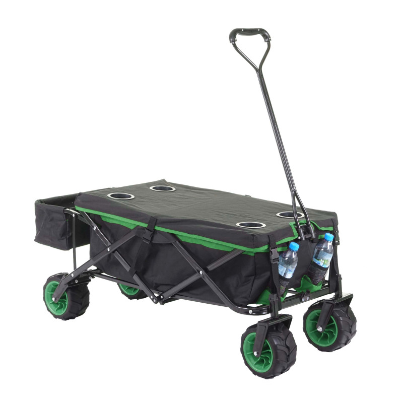 Chariot pliable charette à bras, pneus tout terrain - avec recouvrement noir/vert