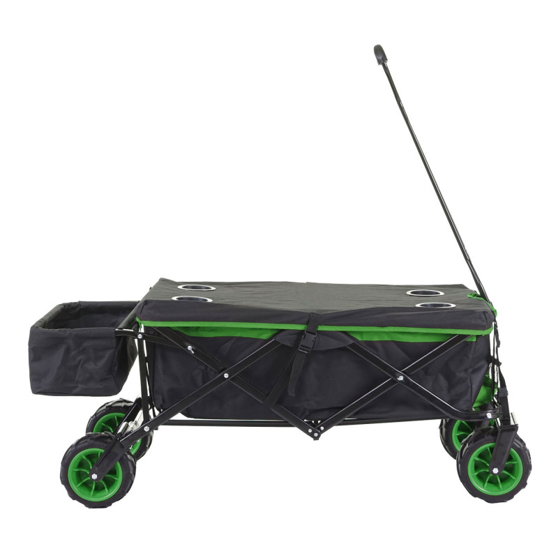 Chariot pliable charette à bras, pneus tout terrain - avec recouvrement noir/vert