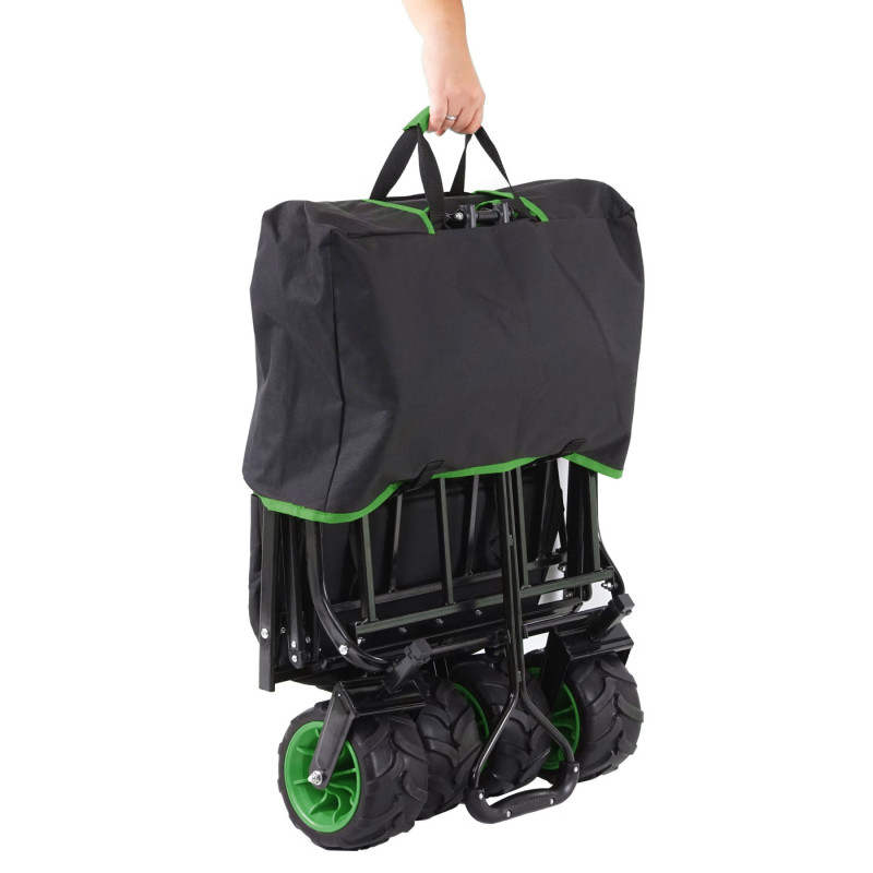 Chariot pliable charette à bras, pneus tout terrain - avec recouvrement noir/vert