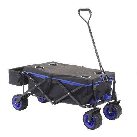 Chariot pliable charette à bras, pneus tout terrain - avec recouvrement noir/bleu