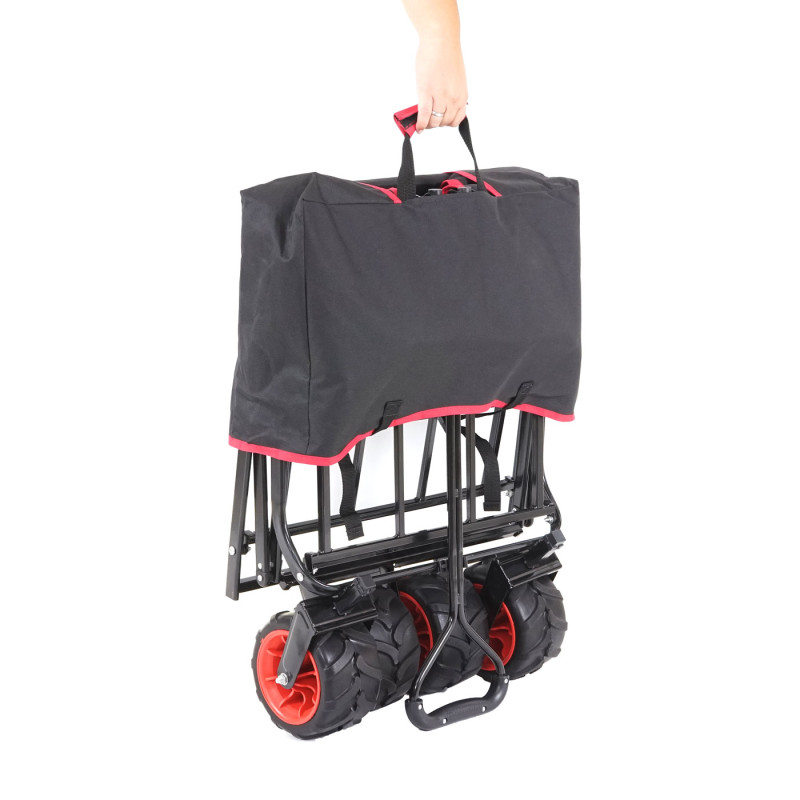 Chariot pliable charette à bras, pneus tout terrain - sans recouvrement noir/rouge