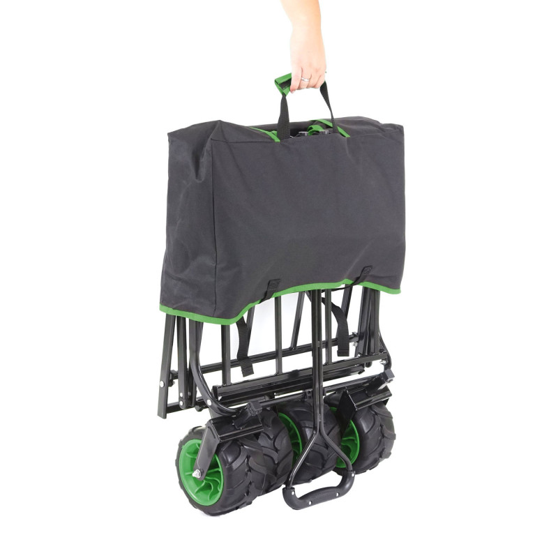 Chariot pliable charette à bras, pneus tout terrain - sans recouvrement noir/vert